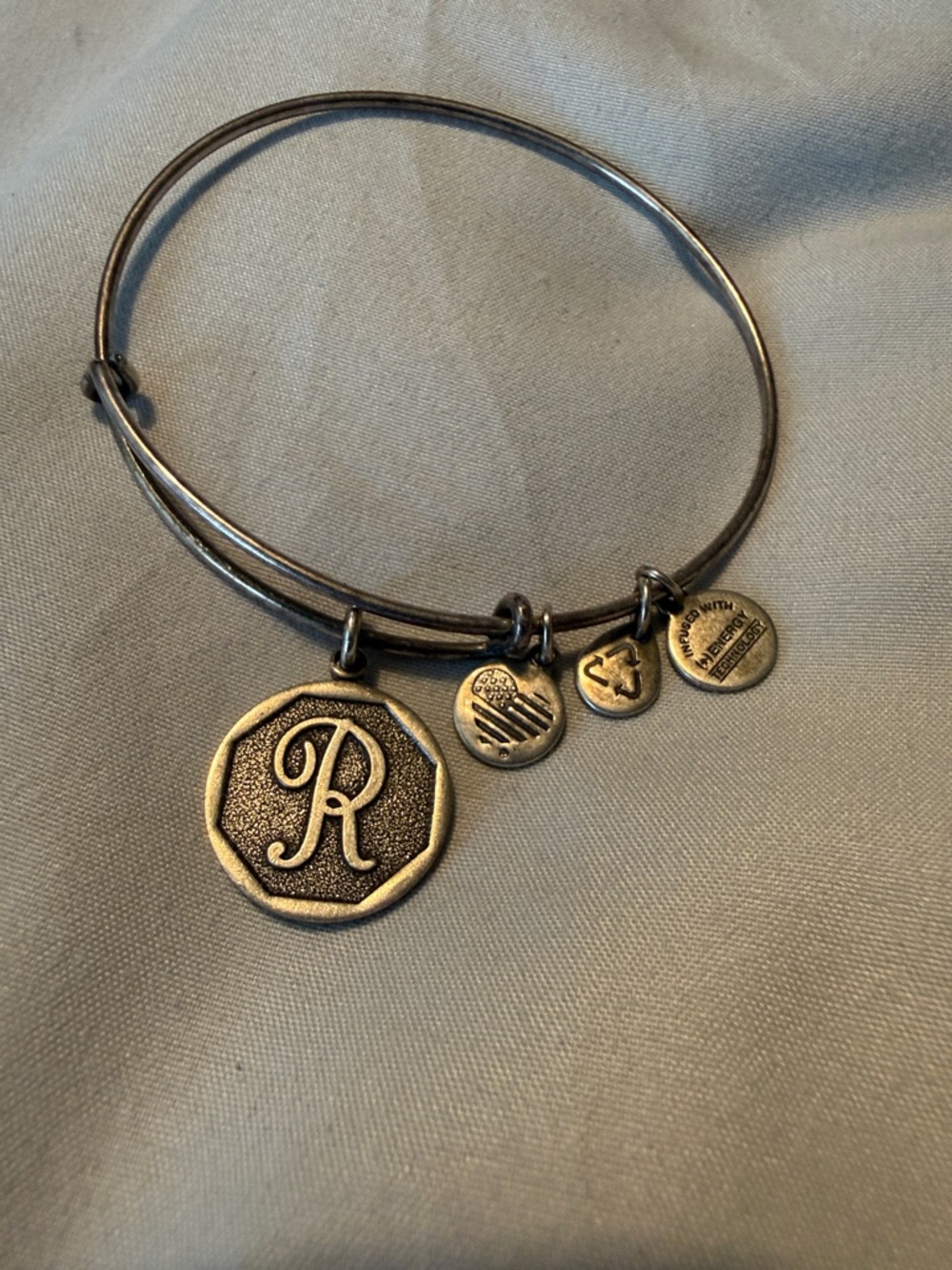 Initial 'R' Silver-Tone Charm Alex and Ani Bracelet